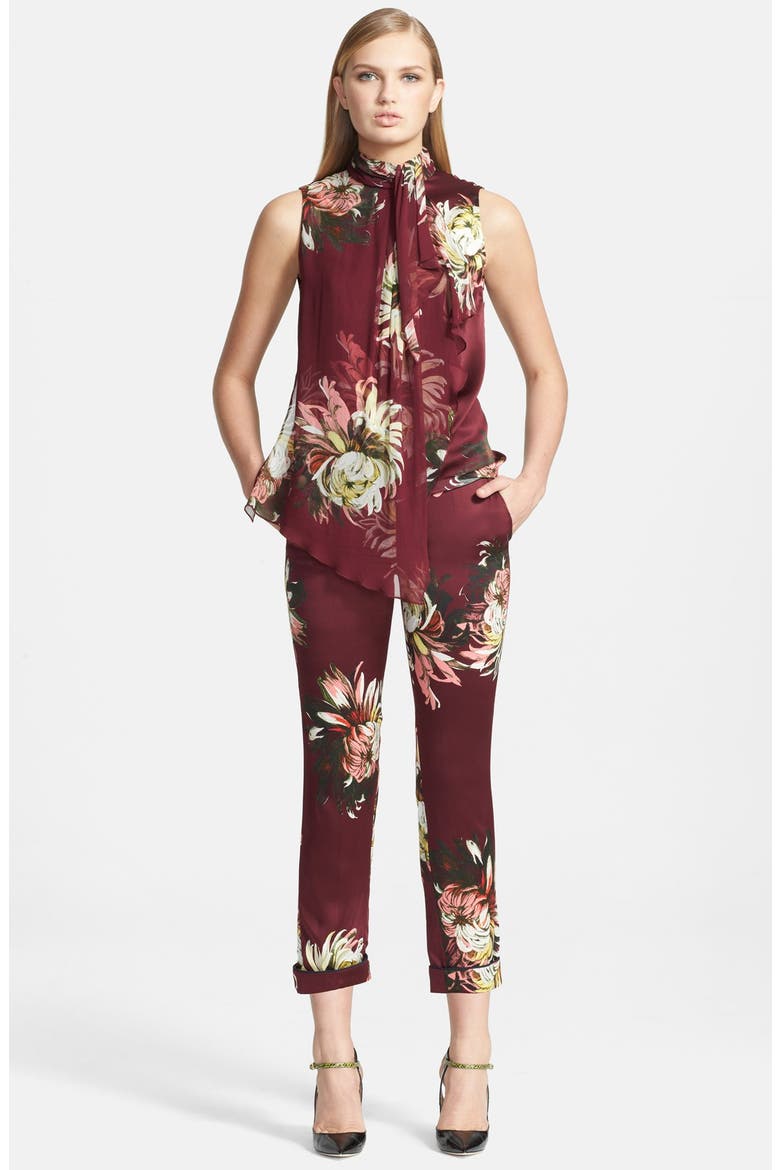 'Pergamum Print' Draped Satin Top, Alternate, color, BURGUNDY MULTI