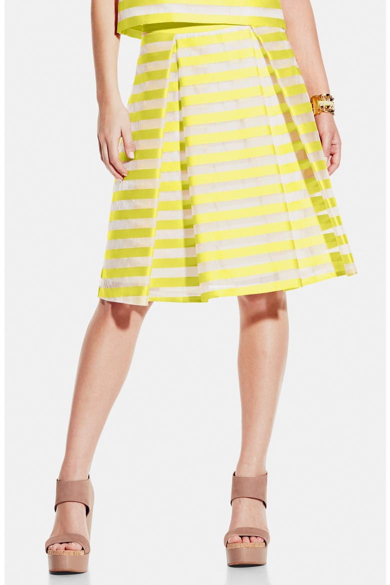Stripe Pleat A-Line Skirt, Main, color, SUNSHINE