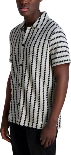Stripe Sweater Knit Button-Up Shirt