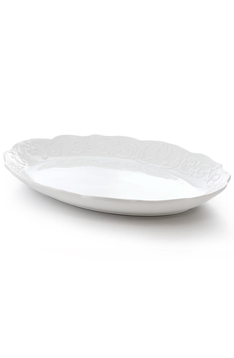 Gibson Home Bountiful Joy 18.75 x 14 Inch Durastone Oval Platter, Alternate, color, White