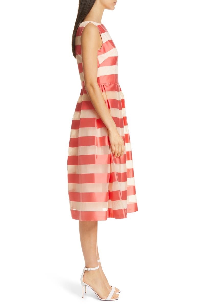 Lela Rose Boatneck Stripe Organza Dress, Alternate, color, 