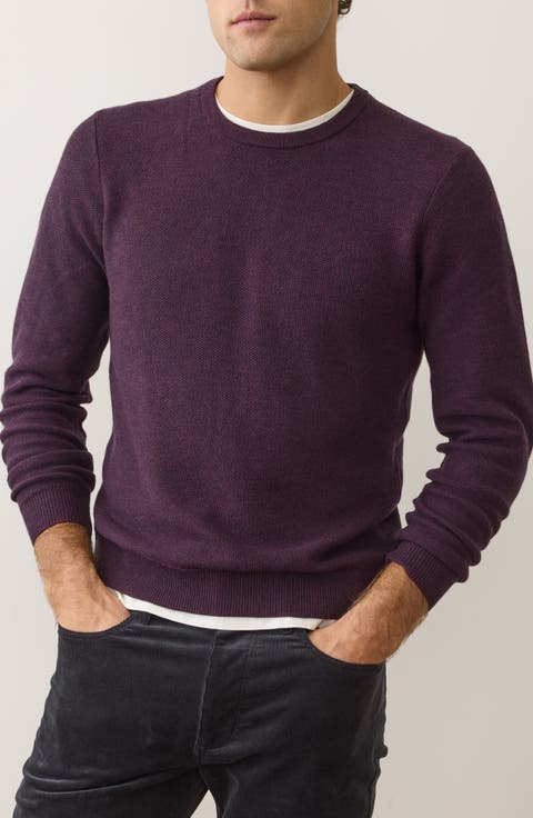 Textured Cotton Blend Crewneck Sweater