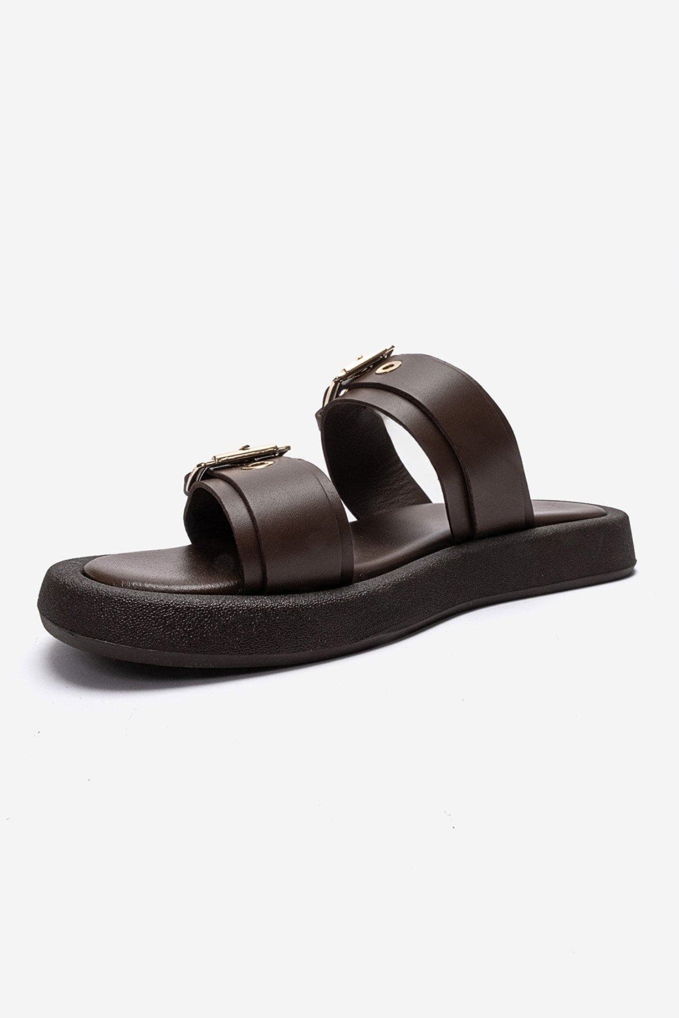 Dorel Leather Buckle Sandal, Alternate, color, Brown