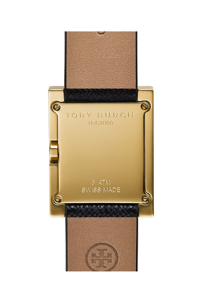 'Buddy Classic' Rectangular Saffiano Leather Strap Watch, 26mm x 32mm, Alternate, color, BLACK/ GOLD