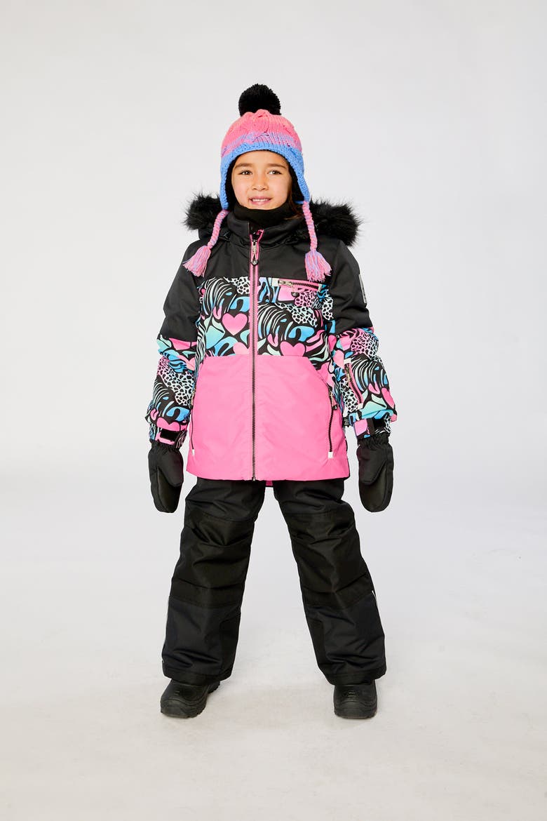 Play Zebra Jacket & Reinforced Pants Two Piece Snowsuit, Alternate, color, Black Zebra Print