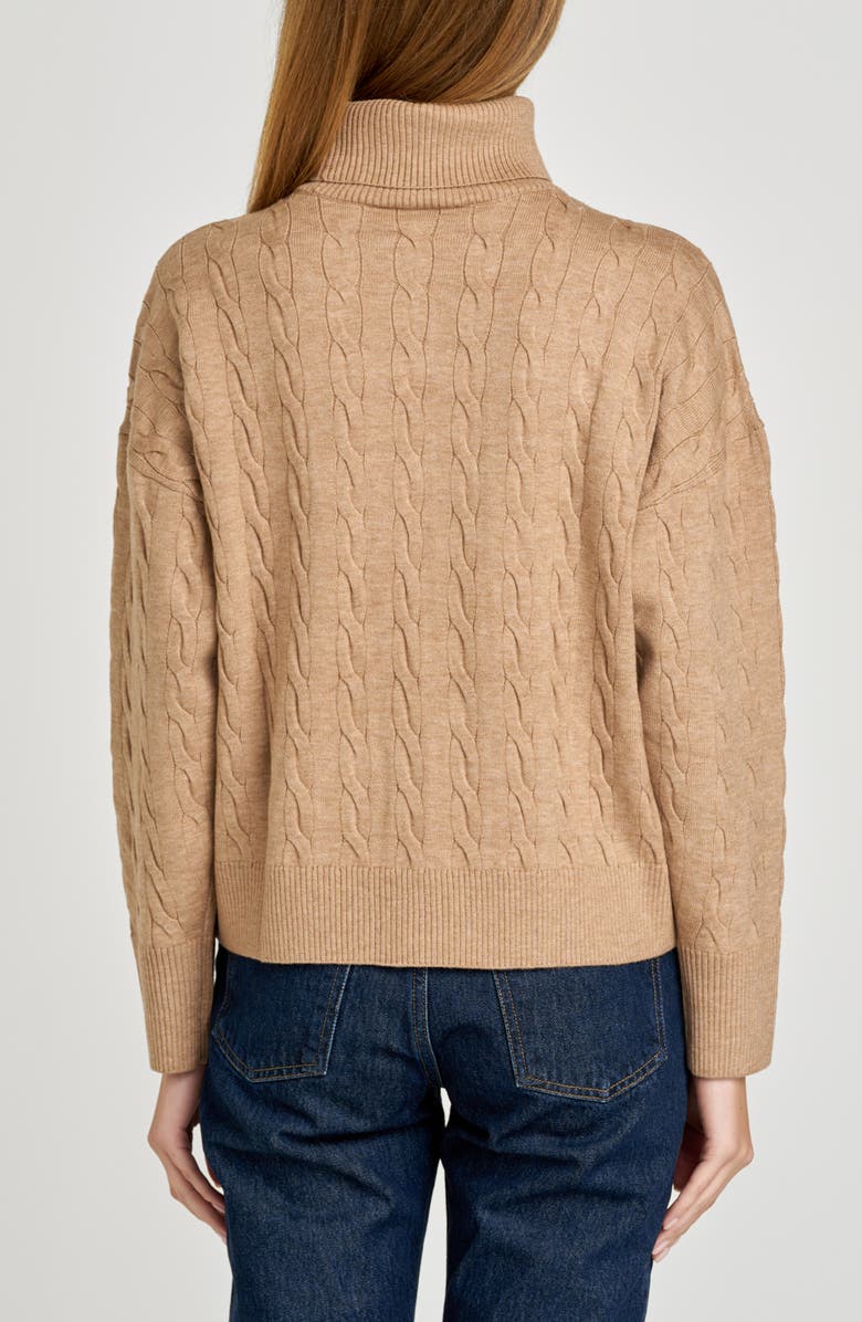 WAYF Sally Cable Knit Turtleneck Sweater, Alternate, color, Camel