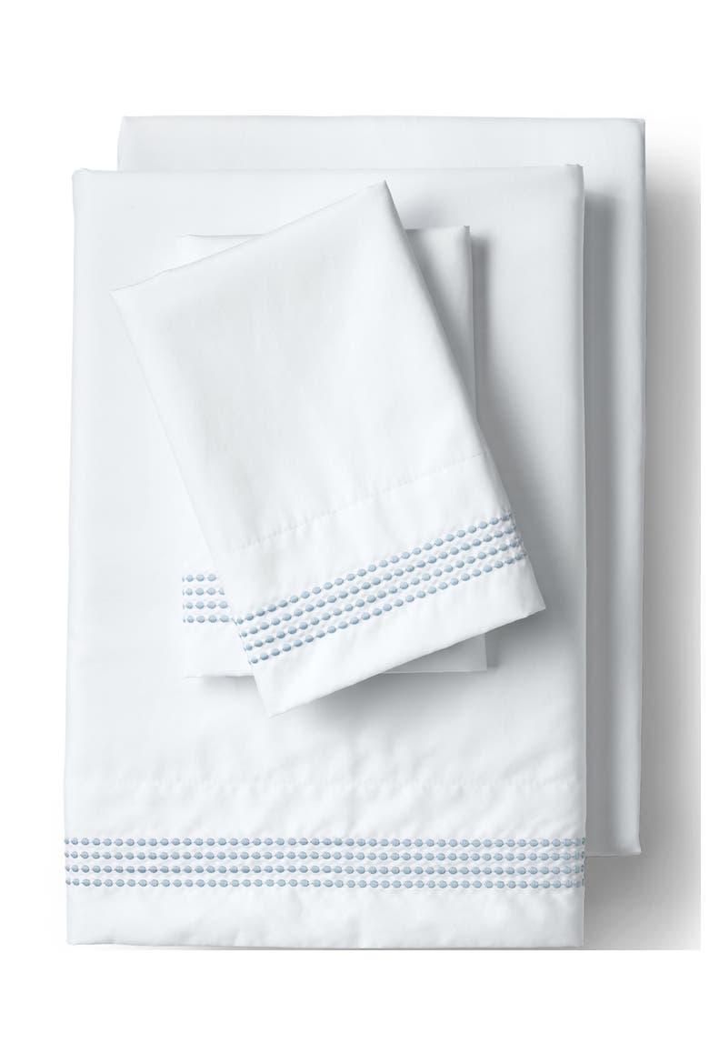 Supima Cotton No Iron Sateen Embroidered Pillowcases - 400 thread count, Main, color, Dusty Blue Dots