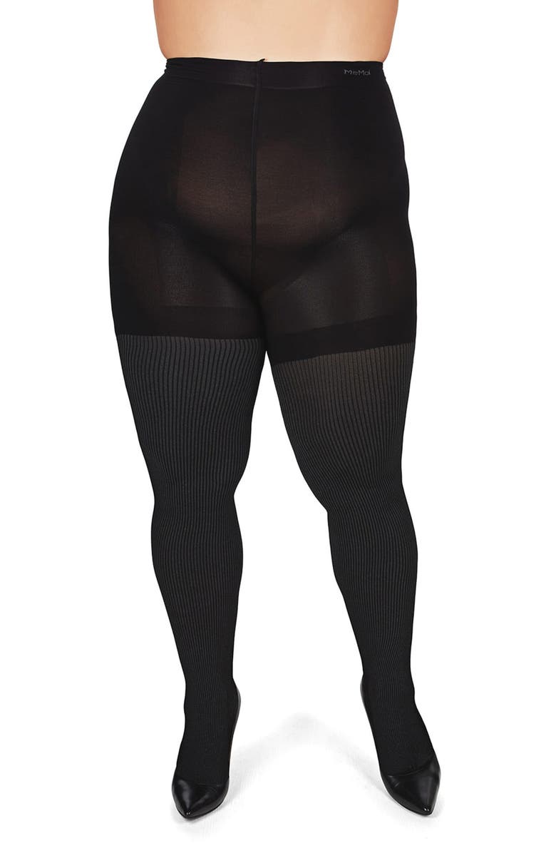 MeMoi Pin Rib Shaper Tights, Alternate, color, Black