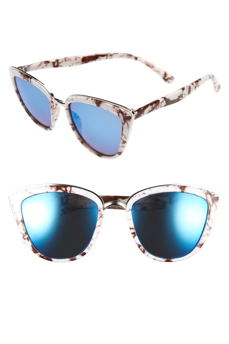 57mm Cat Eye Sunglasses, Main, color, WHITE MARBLE