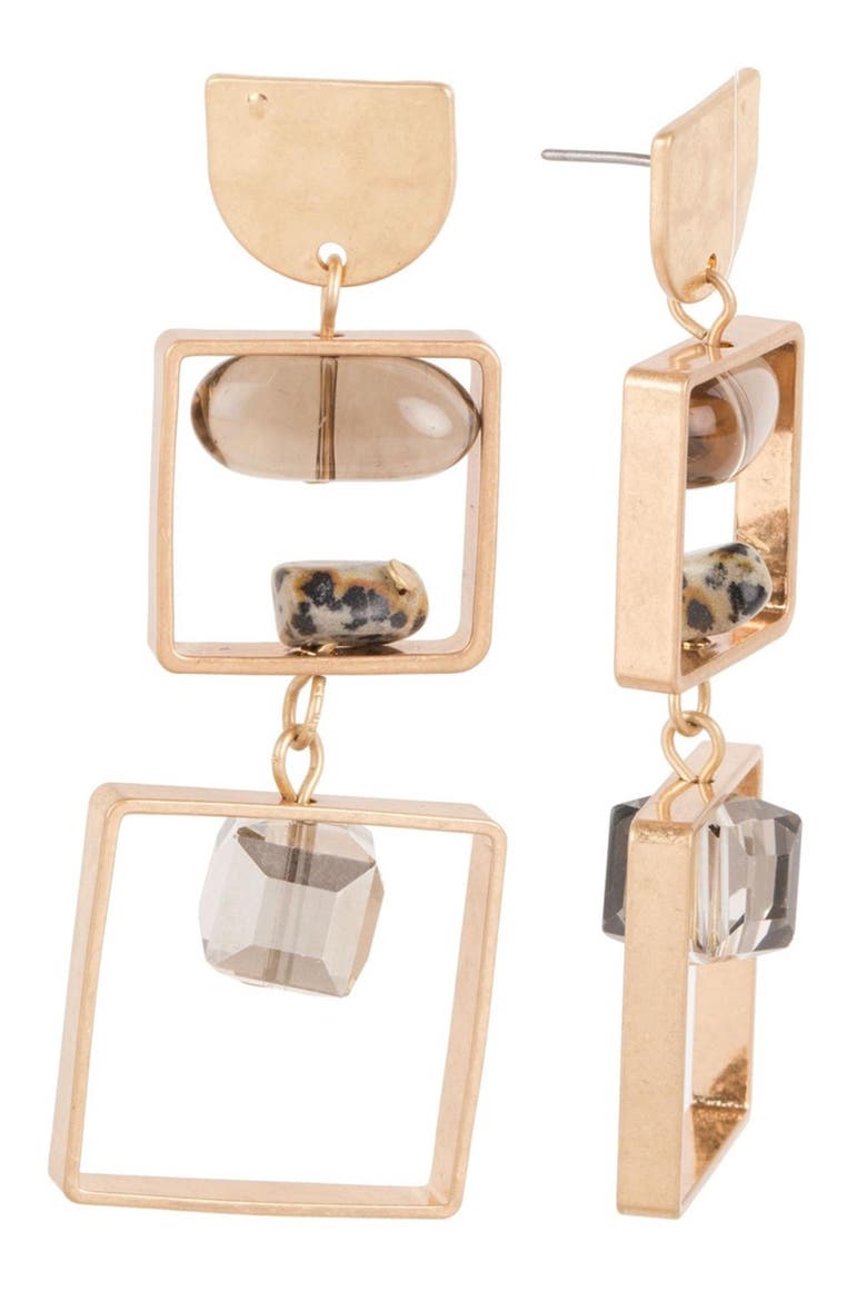 Sedona Stone Accent Square Double Drop Earrings, Main, color, BROWN