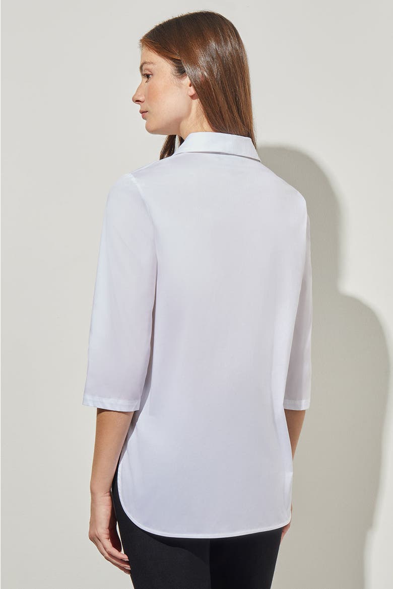 Stud Detail Shawl Collar Cotton Blend Shirt, Alternate, color, White