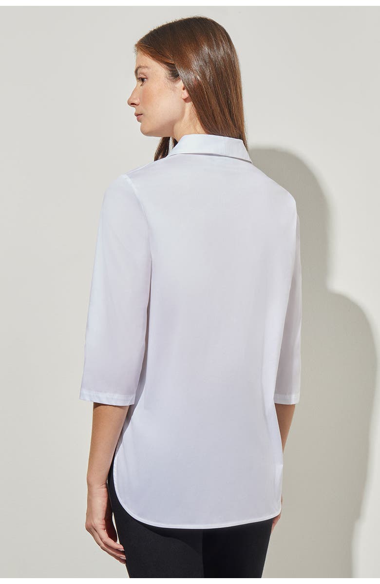 Ming Wang Stud Detail Shawl Collar Cotton Blend Shirt, Alternate, color, White