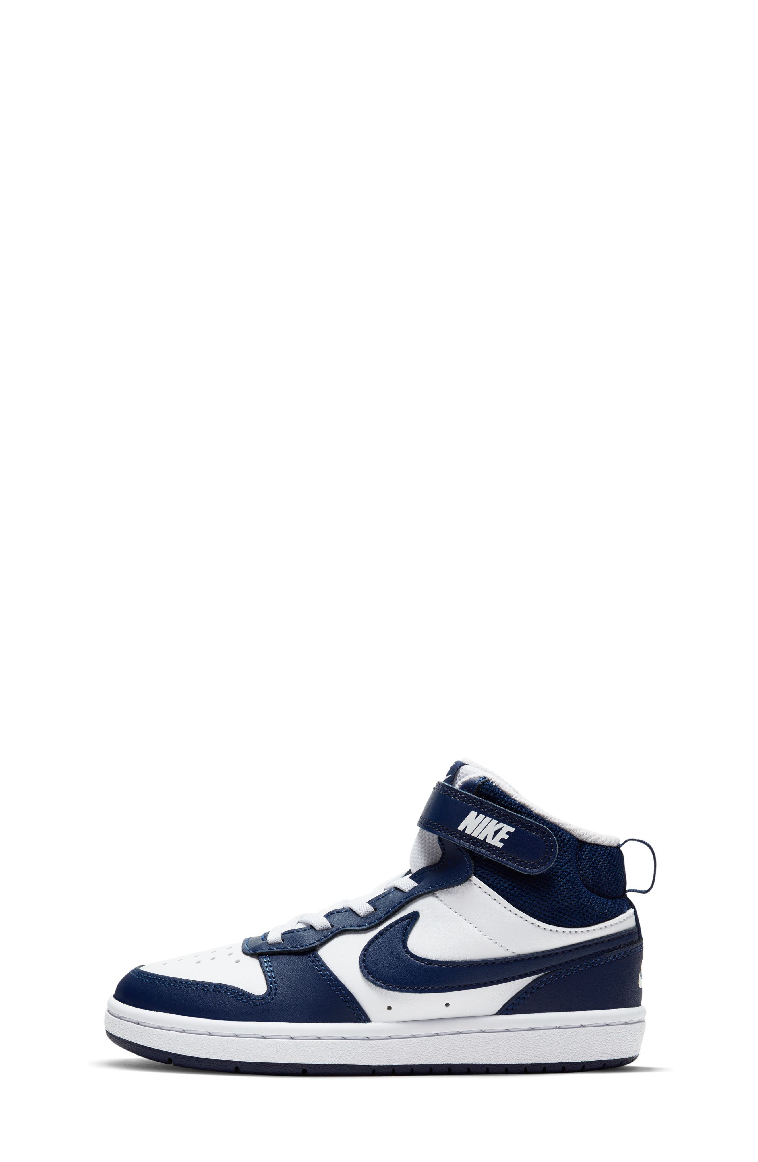 Nike Kids' Court Borough Mid 2 Basketball Shoe, Alternate, color, White/ Blue Void