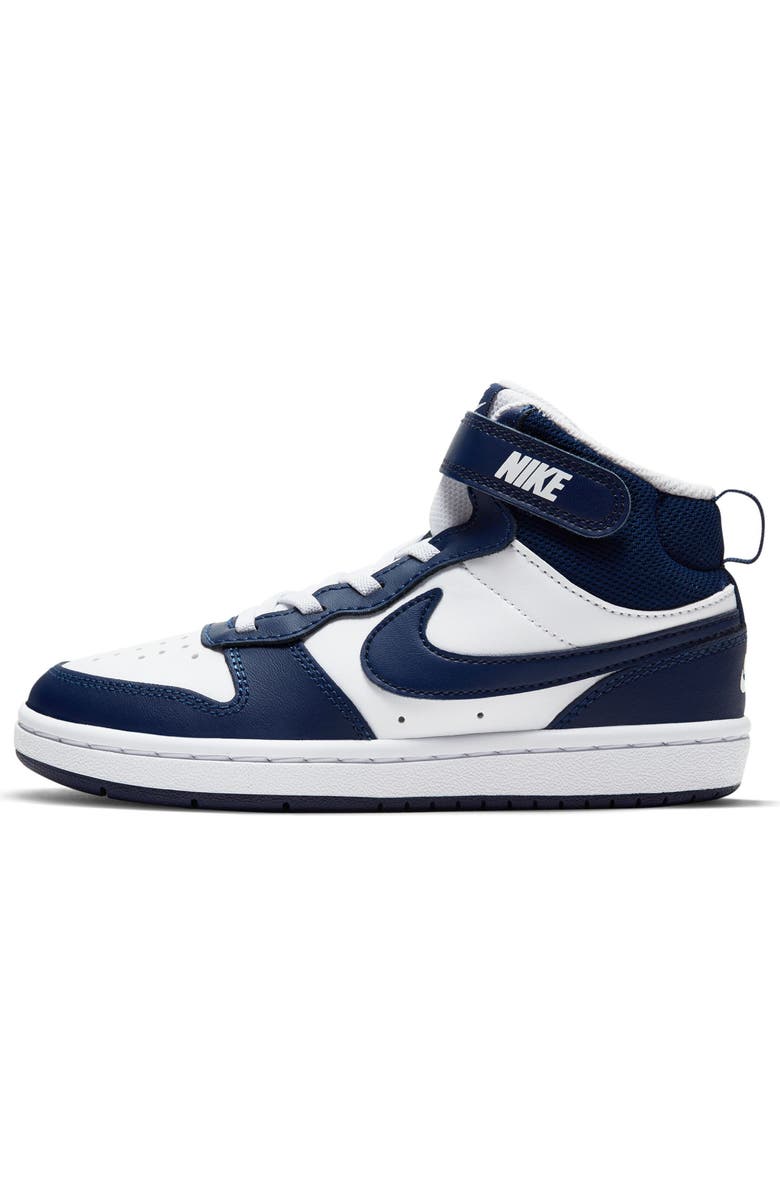 Nike Kids' Court Borough Mid 2 Basketball Shoe, Alternate, color, White/ Blue Void