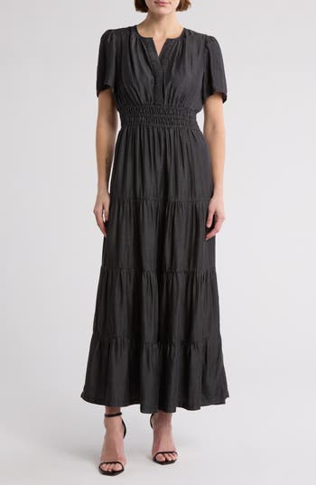 BY DESIGN BY DESIGN RIO LYOCELL SHORT SLEEVE TIERED MAXI DRESS