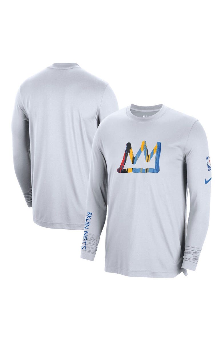 Nike Men's Nike White Brooklyn Nets 2022/23 City Edition Pregame Warmup Long Sleeve Shooting Shirt, Main, color, 