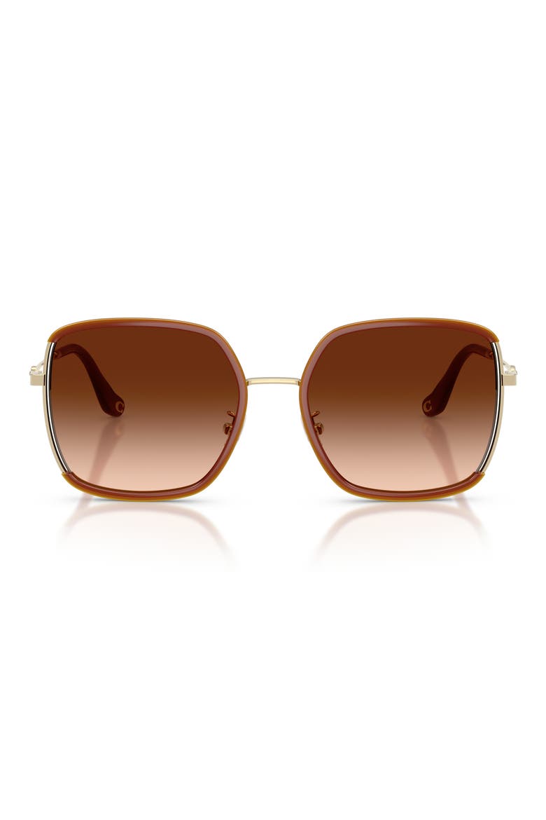 58mm Gradient Square Sunglasses, Main, color, SHINY LIGHT GOLD/ BROWN
