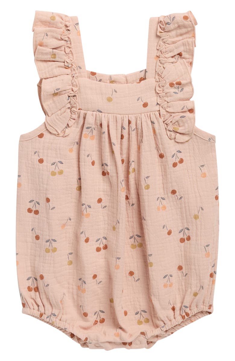 QUINCY MAE Maya Flutter Sleeve Stretch Organic Cotton Bubble Romper, Main, color, Blush
