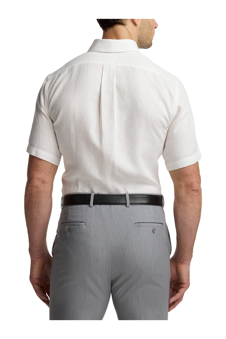 Linen Buttondown Collar Poplin Classic Contrast Trim Hemmed Sleeve Short Sleeve Shirt, Alternate, color, White