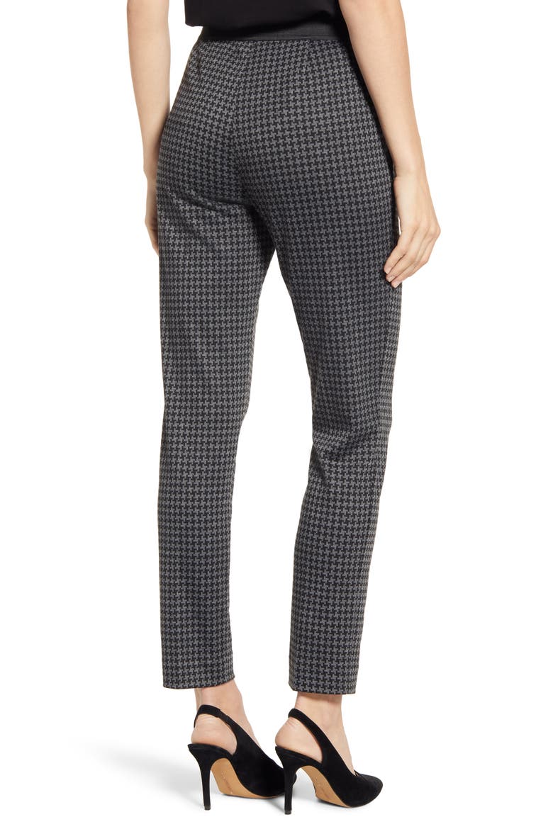 Houndstooth Check Ankle Skinny Ponte Pants, Alternate, color, RICH BLACK