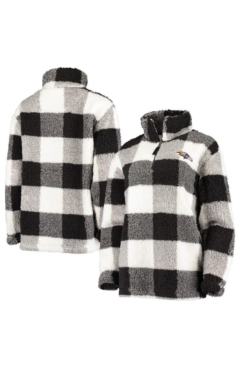 G-III 4HER BY CARL BANKS Women's G-III 4Her by Carl Banks Black Baltimore Ravens Sherpa Plaid Quarter-Zip Jacket, Main, color, Black