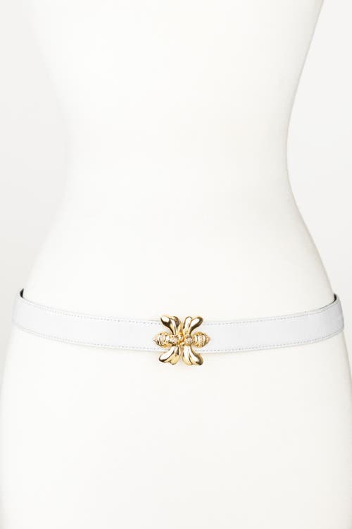 Raina Belts Double Bee Clasp Buckle Leather Belt In White