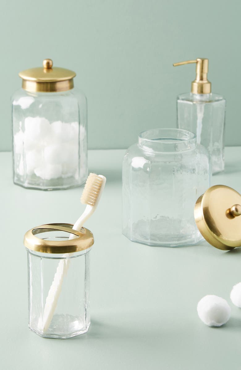 Anthropologie Home Anthropologie Small Glass & Goldtone Soap Dispenser, Alternate, color,