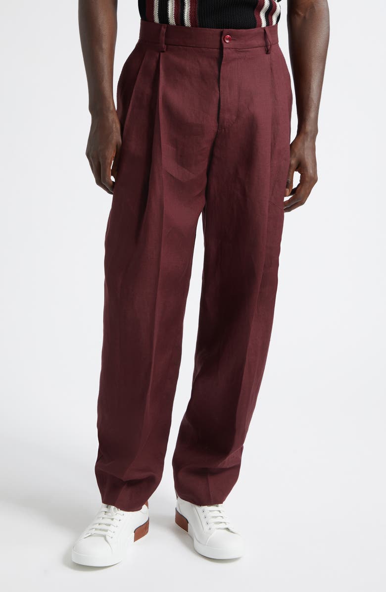 Dolce&Gabbana Pleated Linen Trousers, Main, color, M5039 Marrone-Viola Scuro