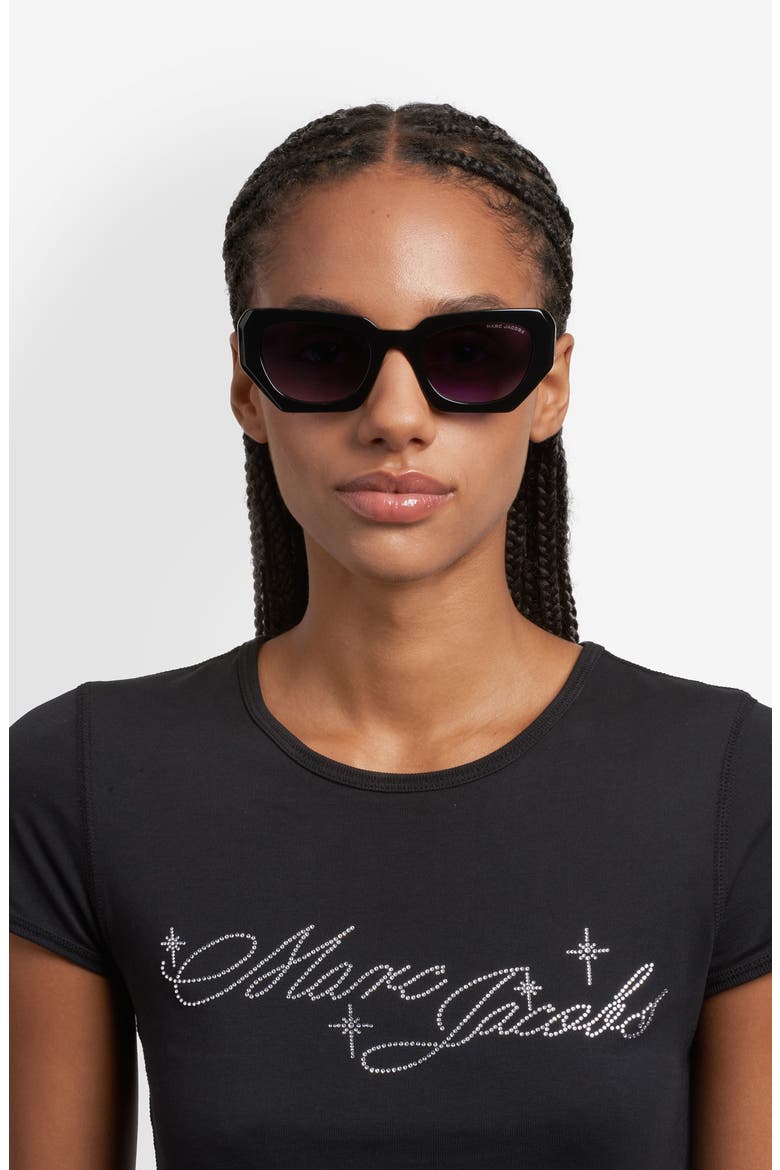 52mm Rectangular Geometric Sunglasses, Alternate, color, BLACK HAVANA