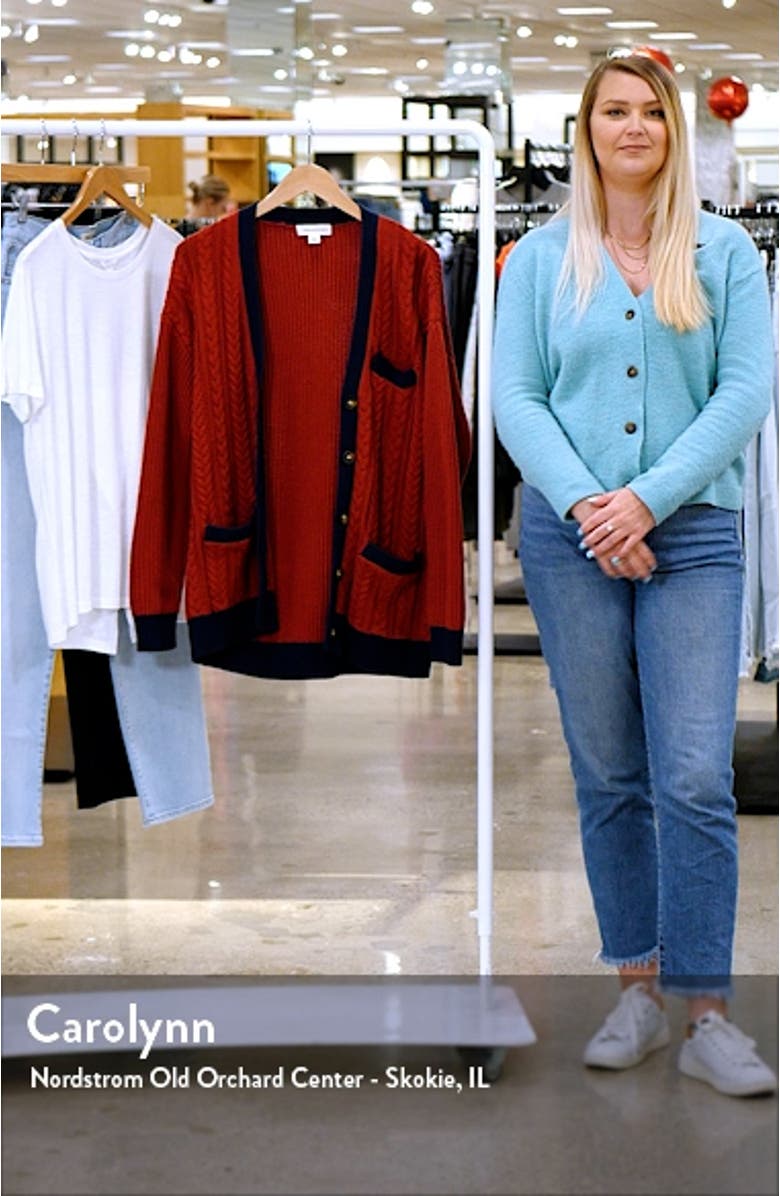 Varsity Mix Stitch Tipped Cardigan, sales video thumbnail