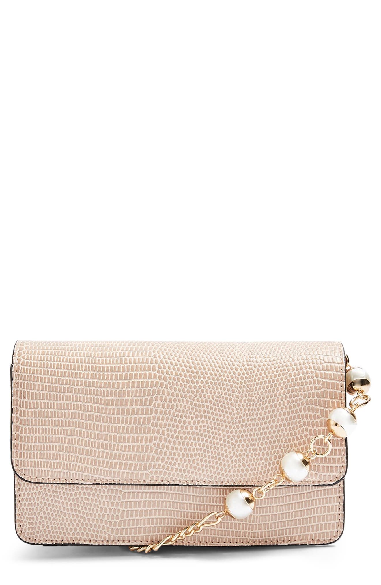 Topshop Peri Imitation Pearl Crossbody Bag, Main, color, 