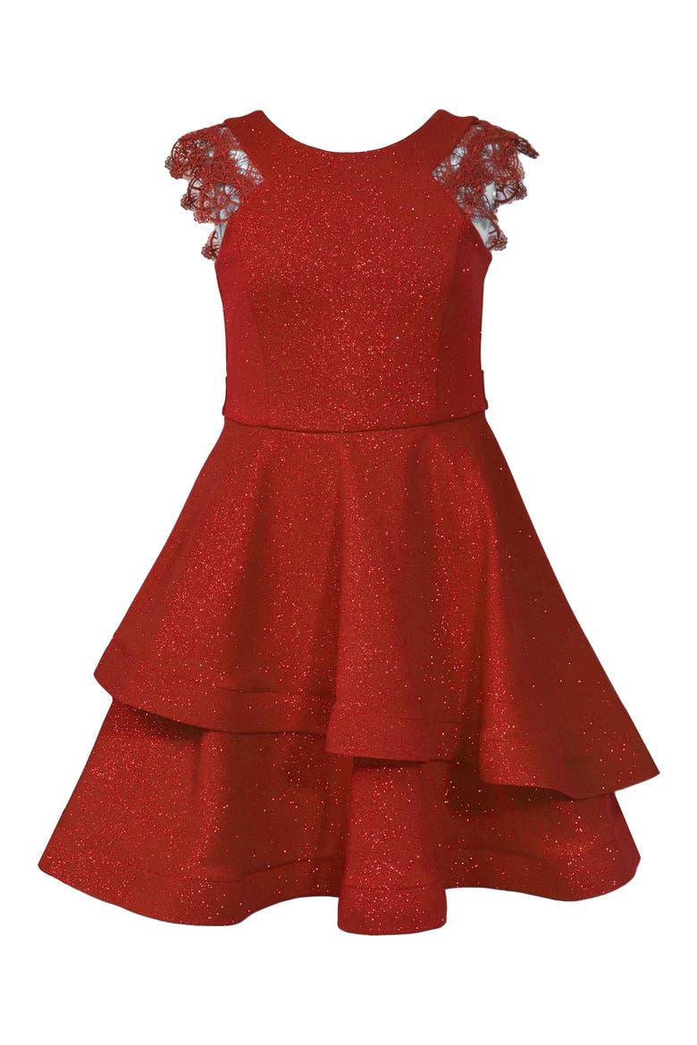 Kids' Metallic Lace Trim Party Dress, Main, color, RED