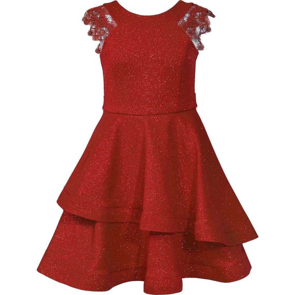 Iris & Ivy Kids' Metallic Lace Trim Party Dress In Red