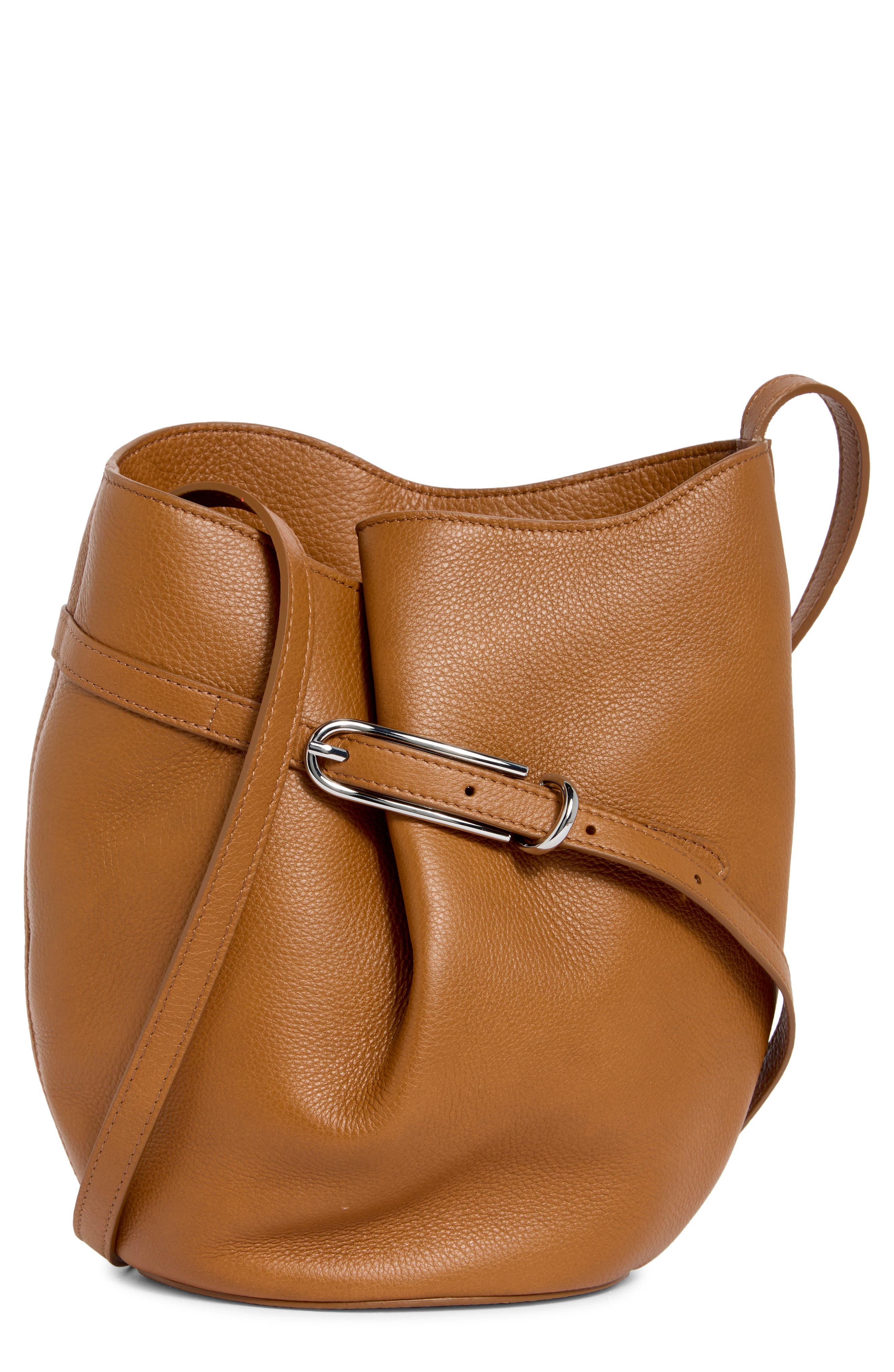 LIFFNER Medium Belted Leather Bucket Bag, Main, color, Saddle Brown