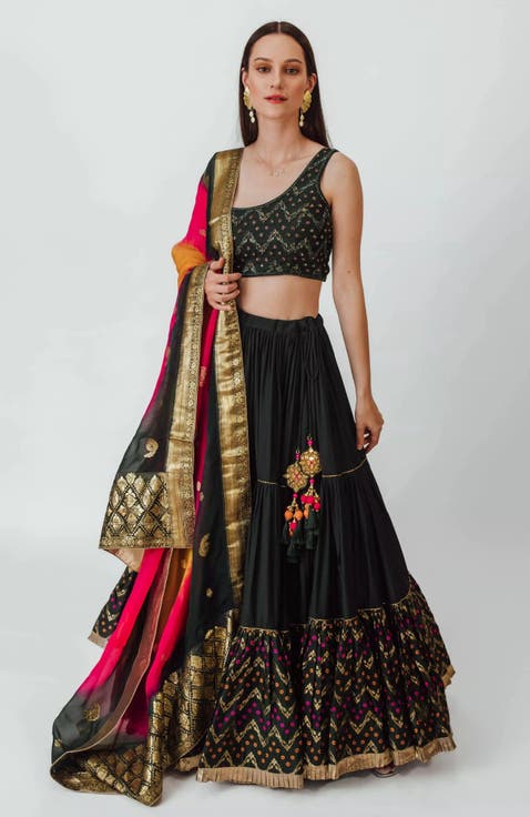 Mariana Tiered Lehenga with One Shoulder Blouse
