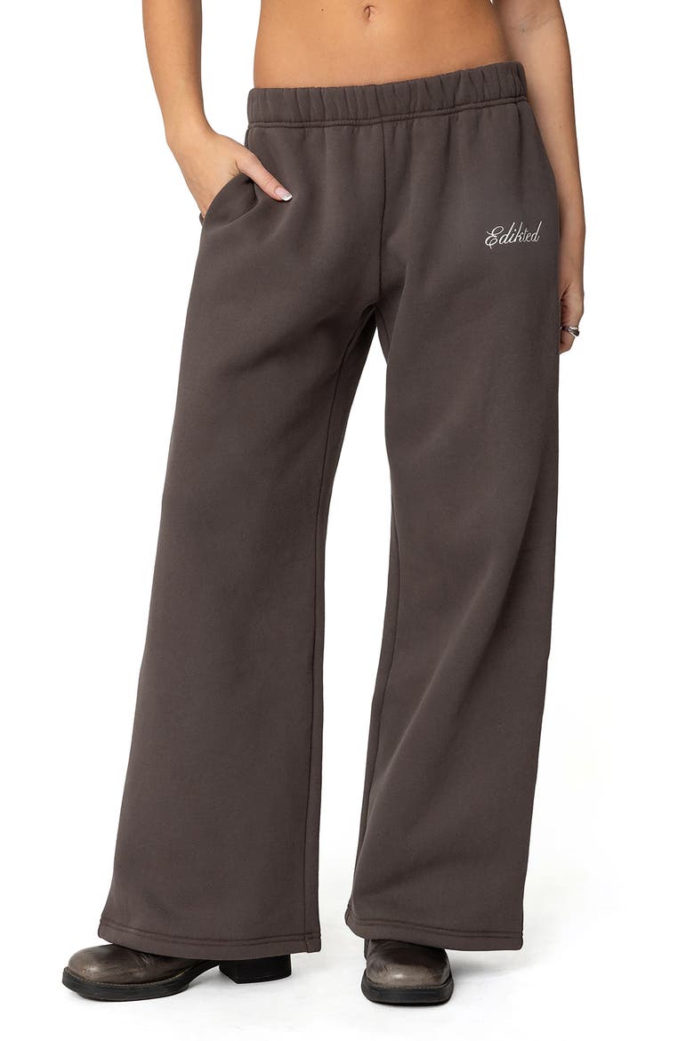 We're Edikted Logo Wide Leg Sweatpants, Main, color, DARK-GRAY