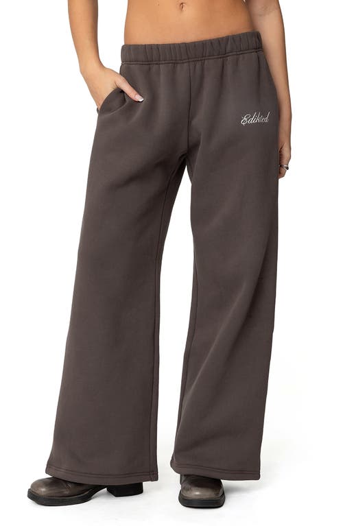 Edikted We're Logo Wide Leg Sweatpants In Dark-gray