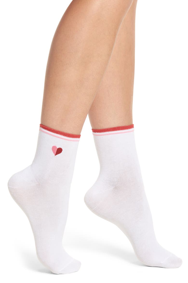 Embroidered Heart Ankle Socks, Main, color, WHITE