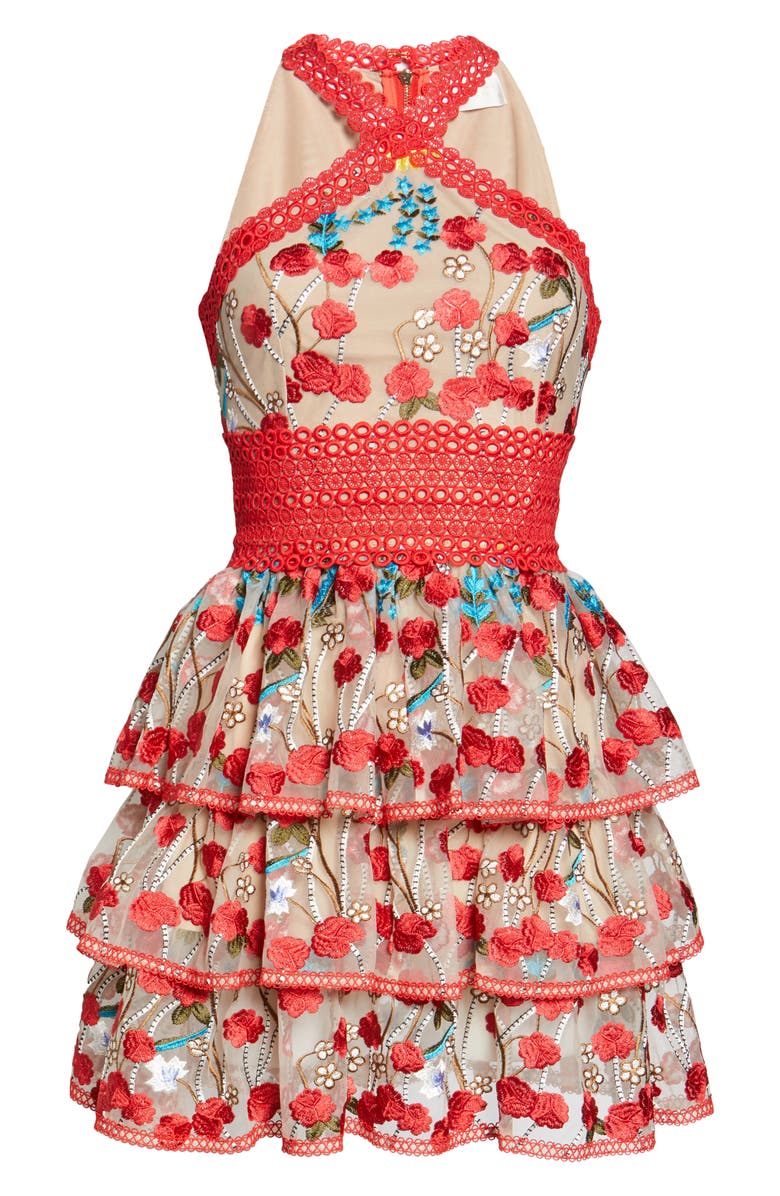 Bronx and Banco Embroidered Halter Neck Minidress, Alternate, color,