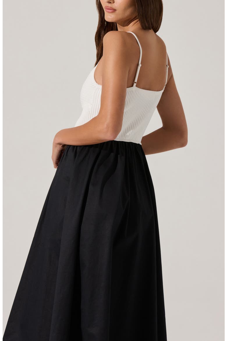 Contrast Mixed Media Midi Dress, Alternate, color, WHITE BLACK