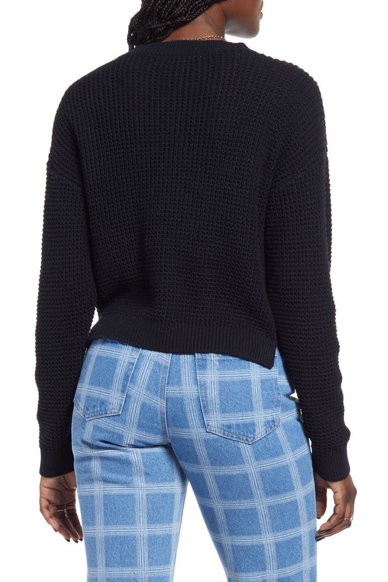 Thermal Knit Crop Sweater, Alternate, color, BLACK