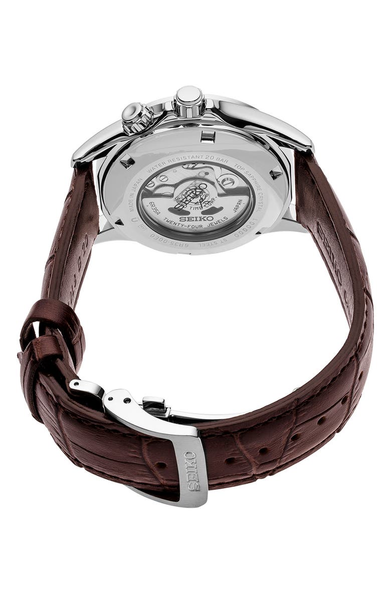 SEIKO WATCHES Prospex Land Luxe Alpinist Automatic Croc Embossed Leather Strap Watch, 39.5mm, Alternate, color, 