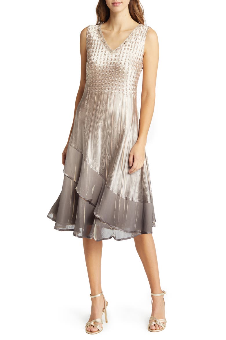 Tiered Beaded Ombré Midi Dress with Jacket, Alternate, color, BEACH CAFE OMBRE