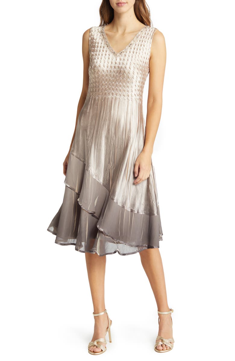 Komarov Tiered Beaded Ombré Midi Dress with Jacket, Alternate, color,