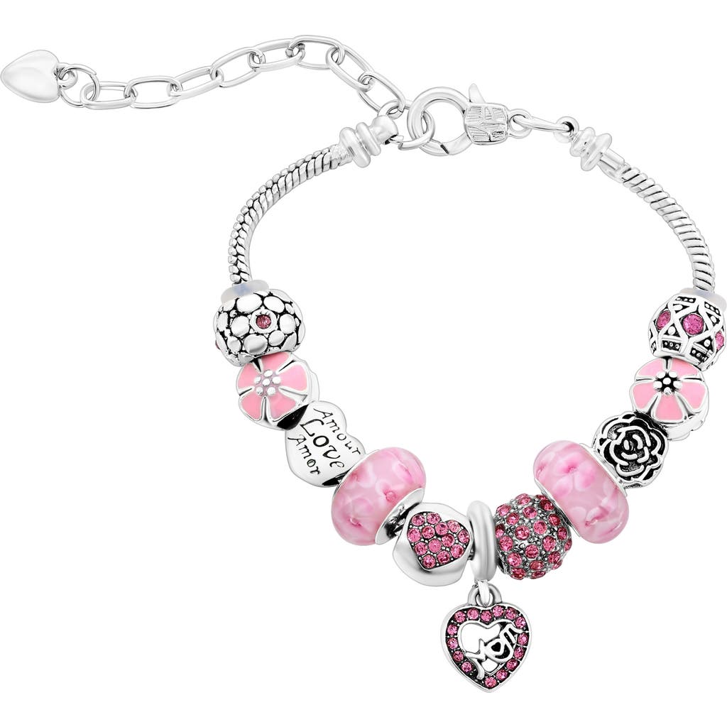 Donatello Gian Pink Crystal Mom Charm Bracelet In Pink