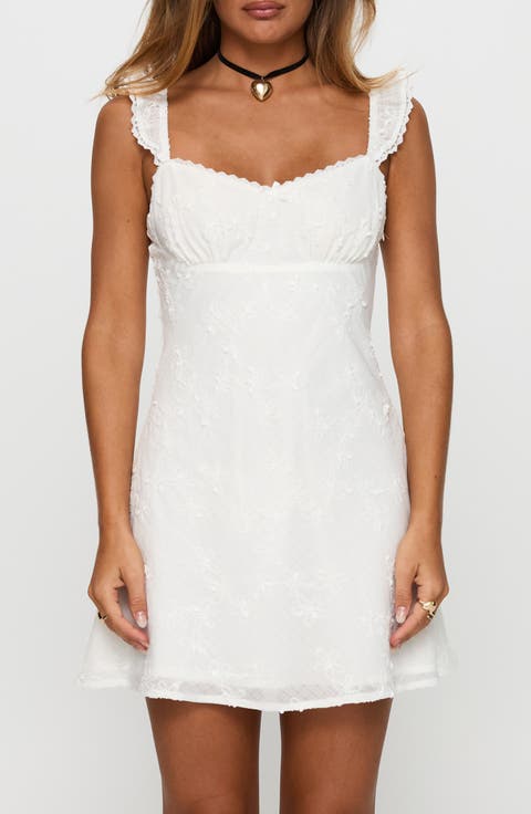 Beacall Embroidered Lace Trim Cotton Mini Sundress