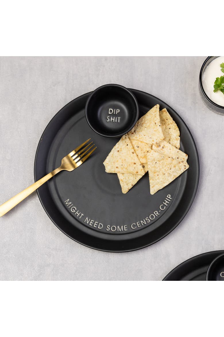 Dip Shit Platter w/ Bowl Set of 2 Ceramic Black, Alternate, color, Black