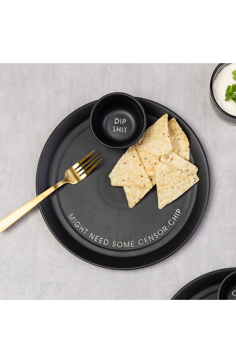 Totalee Gift Dip Shit Platter w/ Bowl Set of 2 Ceramic Black, Alternate, color, Black