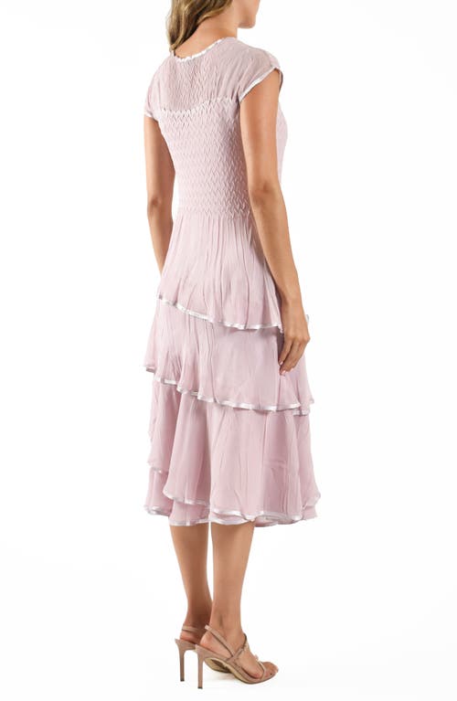 KOMAROV KOMAROV CAP SLEEVE TIERED CHARMEUSE & CHIFFON COCKTAIL DRESS