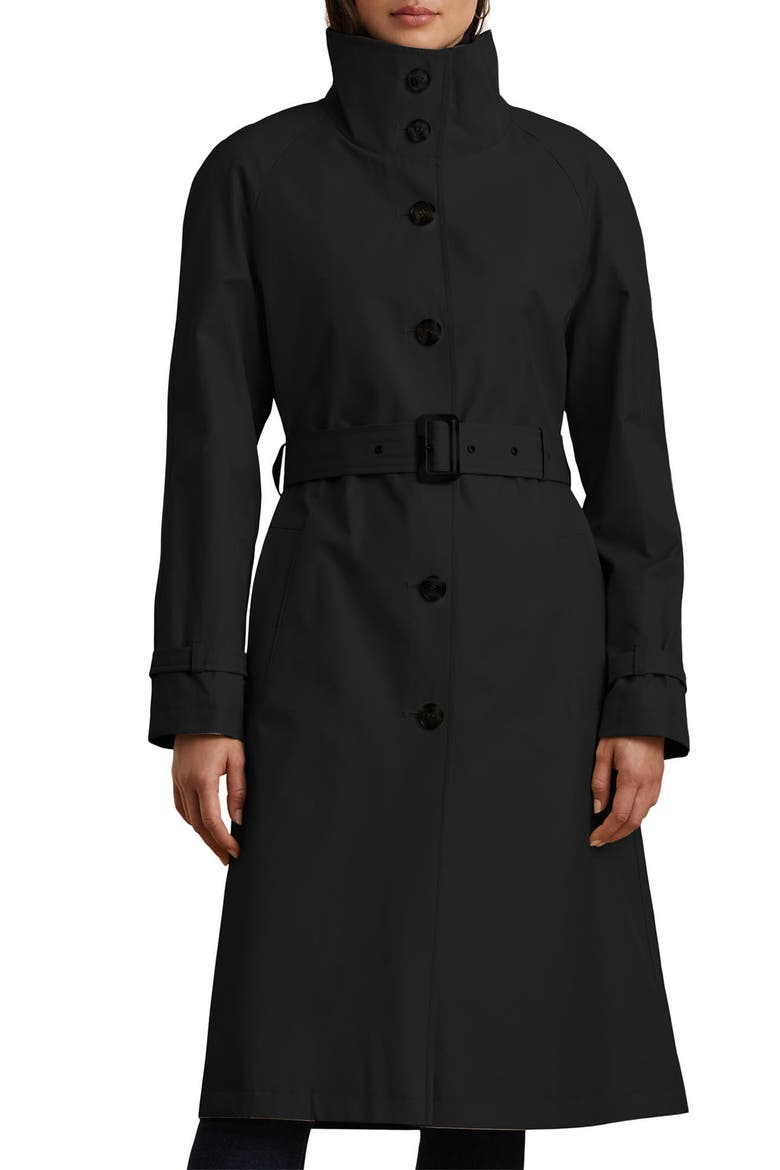 Belted Water Resistant Longline Coat, Alternate, color, BLACK